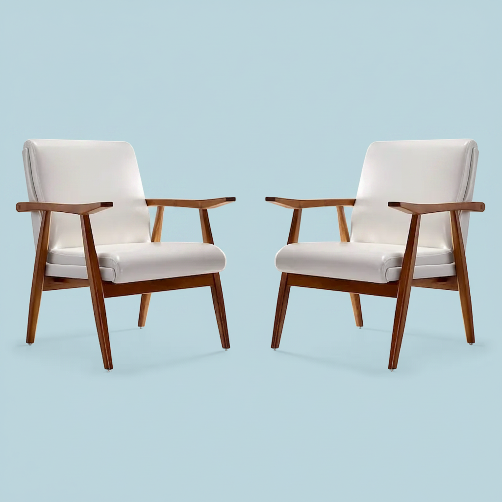Lot de 2 fauteuils d'appoint modernes du milieu du siècle, en similicuir avec cadre en bois de hêtre