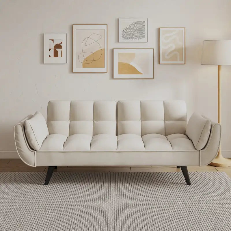 57 Canapé convertible, lit futon confortable en mélange de polyester avec 2 oreillers carrés, canapé-lit convertible avec dossier réglable