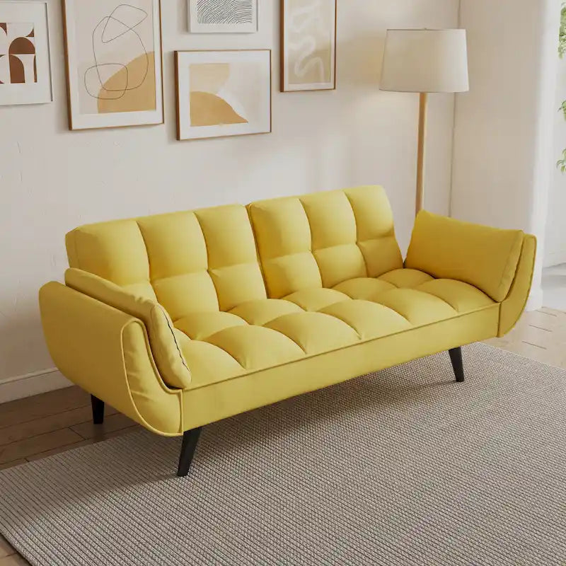 57 Canapé convertible, lit futon confortable en mélange de polyester avec 2 oreillers carrés, canapé-lit convertible avec dossier réglable