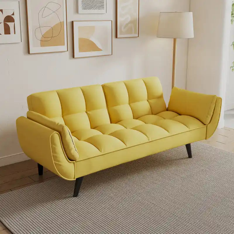 57  Sofa Bed,Polyester Blend Comfy Futon Couch Bed with 2 Square Pillows, Convertible Sleeper Sofa with Adjustable Backrest