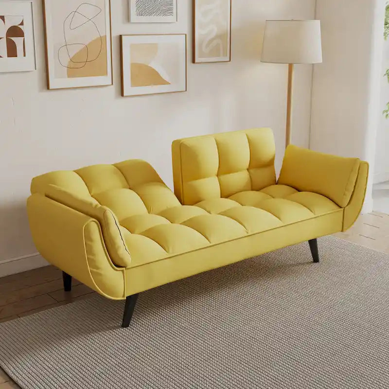 57 Canapé convertible, lit futon confortable en mélange de polyester avec 2 oreillers carrés, canapé-lit convertible avec dossier réglable