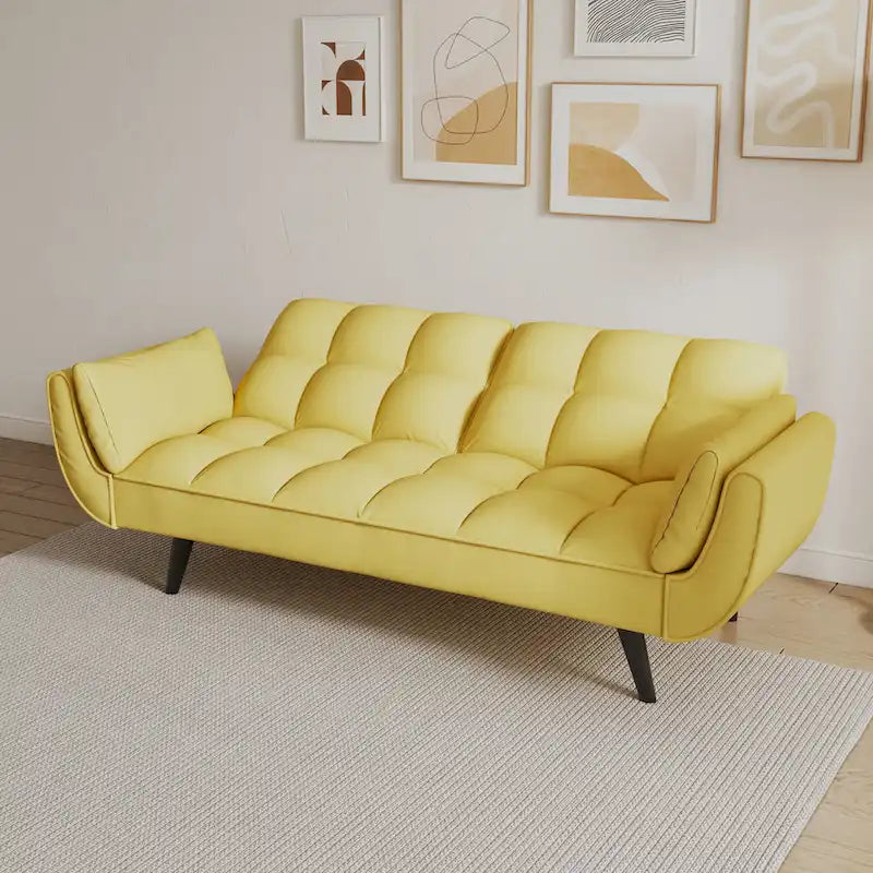 57 Canapé convertible, lit futon confortable en mélange de polyester avec 2 oreillers carrés, canapé-lit convertible avec dossier réglable