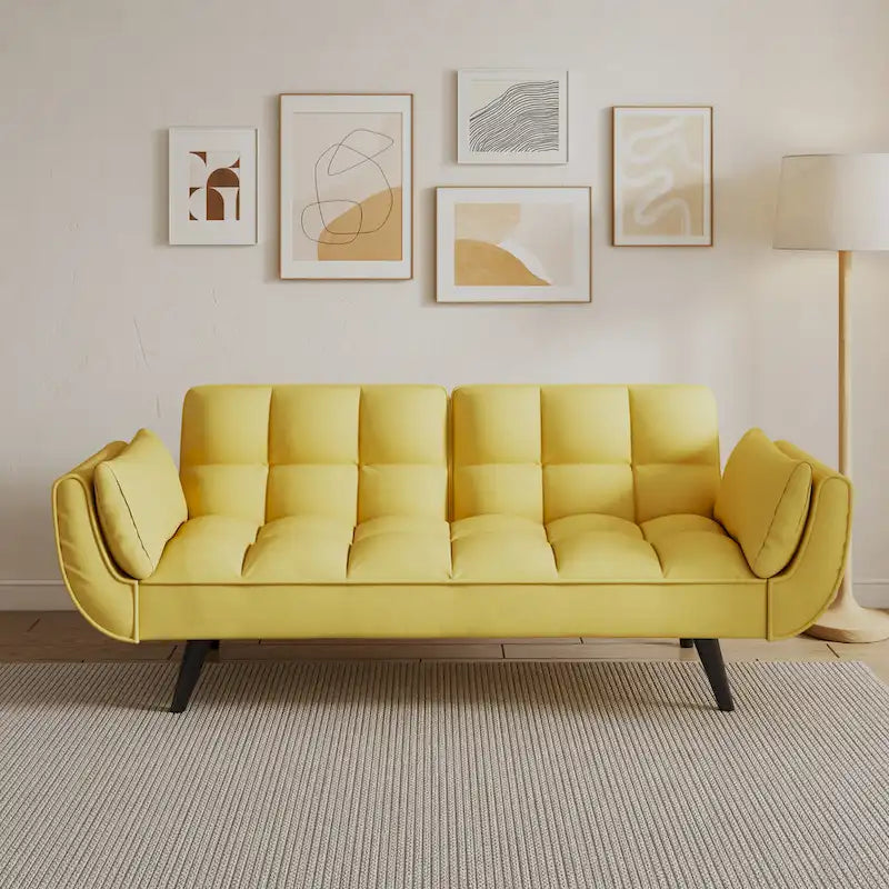 57 Canapé convertible, lit futon confortable en mélange de polyester avec 2 oreillers carrés, canapé-lit convertible avec dossier réglable