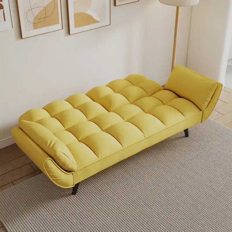 57 Canapé convertible, lit futon confortable en mélange de polyester avec 2 oreillers carrés, canapé-lit convertible avec dossier réglable