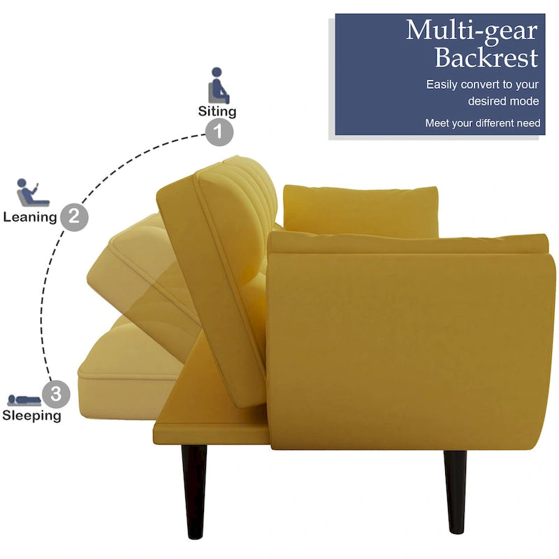 57 Canapé convertible, lit futon confortable en mélange de polyester avec 2 oreillers carrés, canapé-lit convertible avec dossier réglable