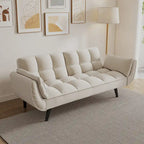57 Canapé convertible, lit futon confortable en mélange de polyester avec 2 oreillers carrés, canapé-lit convertible avec dossier réglable