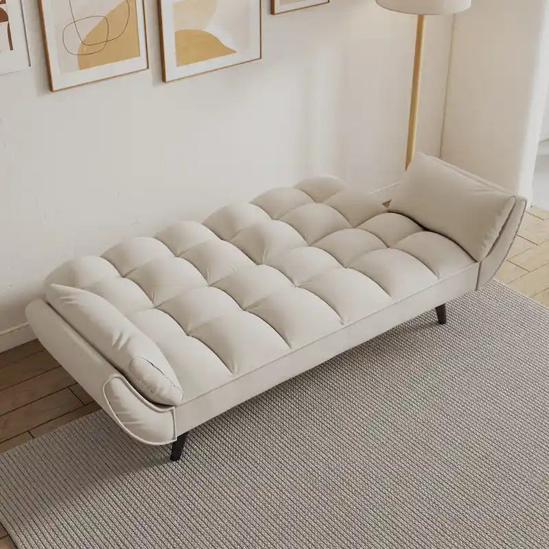 57 Canapé convertible, lit futon confortable en mélange de polyester avec 2 oreillers carrés, canapé-lit convertible avec dossier réglable