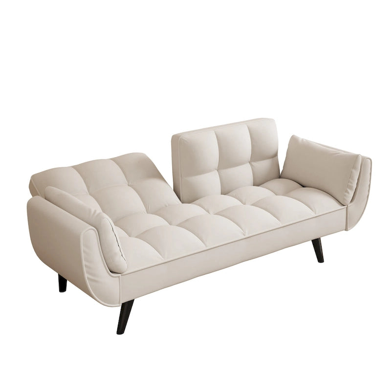 57 Canapé convertible, lit futon confortable en mélange de polyester avec 2 oreillers carrés, canapé-lit convertible avec dossier réglable