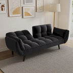 57 Canapé convertible, lit futon confortable en mélange de polyester avec 2 oreillers carrés, canapé-lit convertible avec dossier réglable