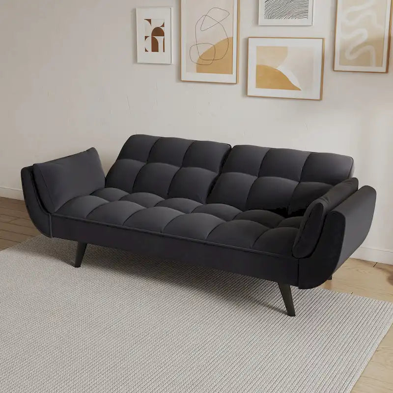 57 Canapé convertible, lit futon confortable en mélange de polyester avec 2 oreillers carrés, canapé-lit convertible avec dossier réglable