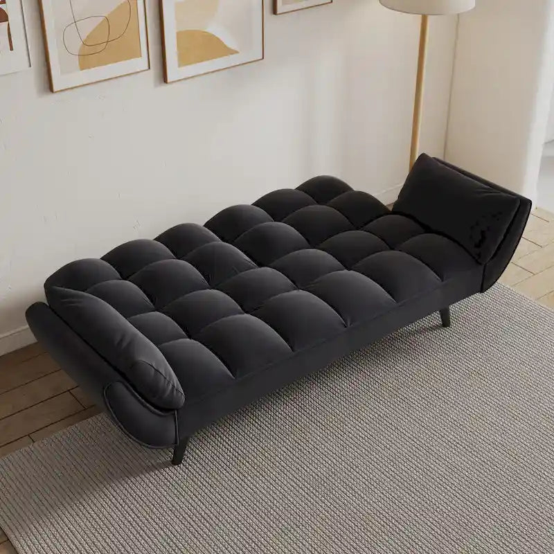 57 Canapé convertible, lit futon confortable en mélange de polyester avec 2 oreillers carrés, canapé-lit convertible avec dossier réglable