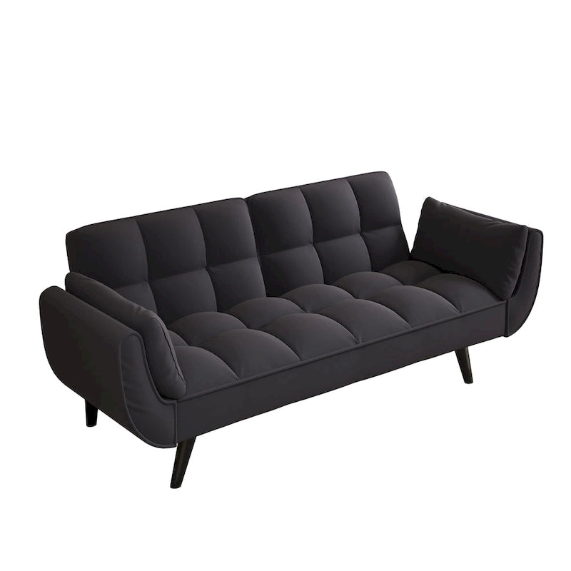 57 Canapé convertible, lit futon confortable en mélange de polyester avec 2 oreillers carrés, canapé-lit convertible avec dossier réglable