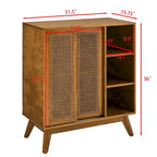 Buffet Bahut Rotin Moderne Milieu de Siècle, Buffet, Étagère Réglable & Pieds en Bois Massif & Portes de Placard en Rotin