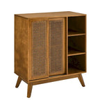 Buffet Bahut Rotin Moderne Milieu de Siècle, Buffet, Étagère Réglable & Pieds en Bois Massif & Portes de Placard en Rotin