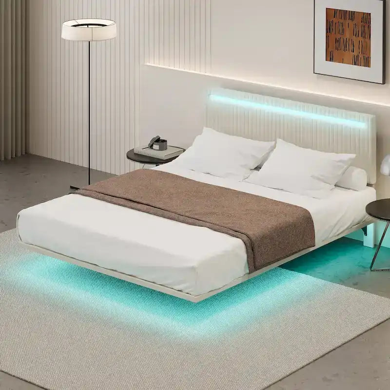Cadre de lit flottant King Size avec tête de lit réglable et lumières RVB