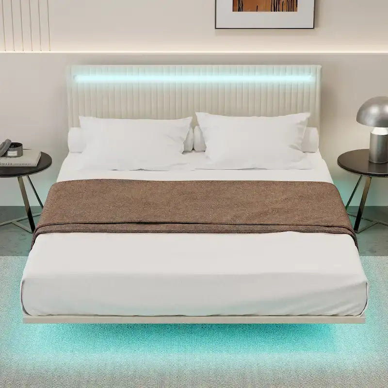 Cadre de lit flottant King Size avec tête de lit réglable et lumières RVB