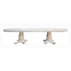 Table à manger extensible, double piédestal, 84-120 pouces, blanc perle antique