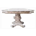 Table à manger extensible, double piédestal, 84-120 pouces, blanc perle antique