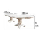 Table à manger extensible, double piédestal, 84-120 pouces, blanc perle antique