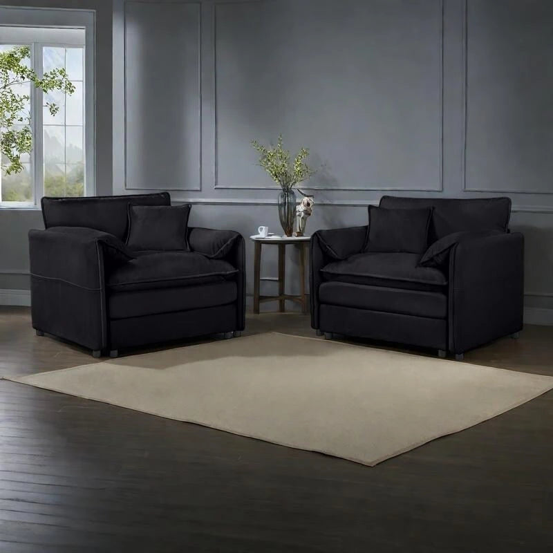 2-Pieces Chenille Accent Sofa Chair Set of 2 with Oversized Armchairs and 29.92  Deep Seats (800lb Capacity)