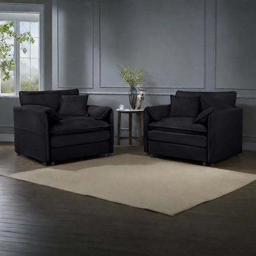 2-Pieces Chenille Accent Sofa Chair Set of 2 with Oversized Armchairs and 29.92  Deep Seats (800lb Capacity)