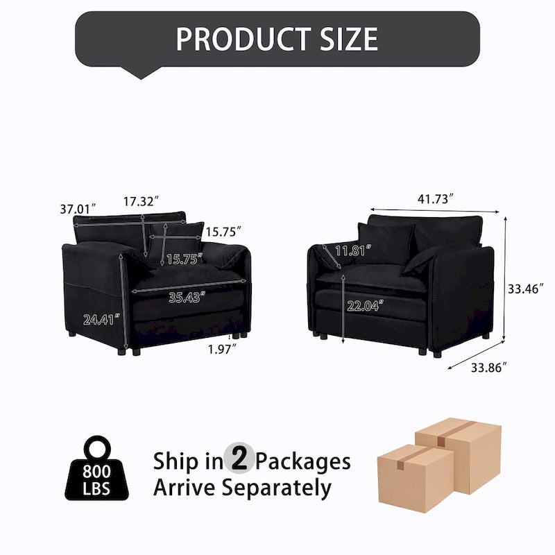 Lot de 2 fauteuils d'appoint en chenille avec accoudoirs surdimensionnés et sièges profonds de 76 cm (capacité de 360 kg)