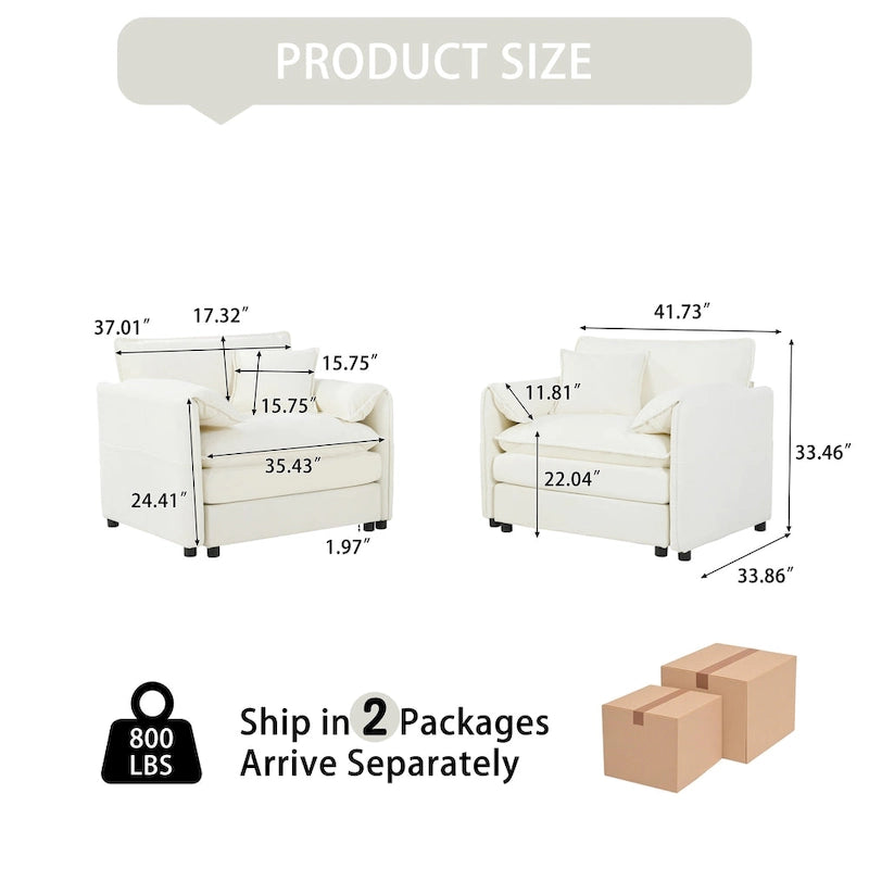 Lot de 2 fauteuils d'appoint en chenille avec accoudoirs surdimensionnés et sièges profonds de 76 cm (capacité de 360 kg)