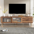 Meuble TV moderne pour téléviseurs de 75 pouces et plus, console TV avec 2 portes vitrées, meuble TV avec 2 tiroirs et armoire de rangement