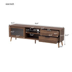 Meuble TV moderne pour téléviseurs de 75 pouces et plus, console TV avec 2 portes vitrées, meuble TV avec 2 tiroirs et armoire de rangement