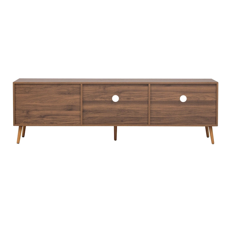 Meuble TV moderne pour téléviseurs de 75 pouces et plus, console TV avec 2 portes vitrées, meuble TV avec 2 tiroirs et armoire de rangement