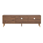 Meuble TV moderne pour téléviseurs de 75 pouces et plus, console TV avec 2 portes vitrées, meuble TV avec 2 tiroirs et armoire de rangement