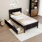 Cadre de lit plateforme en bois de taille simple avec 2 tiroirs de rangement