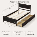 Cadre de lit plateforme en bois de taille simple avec 2 tiroirs de rangement