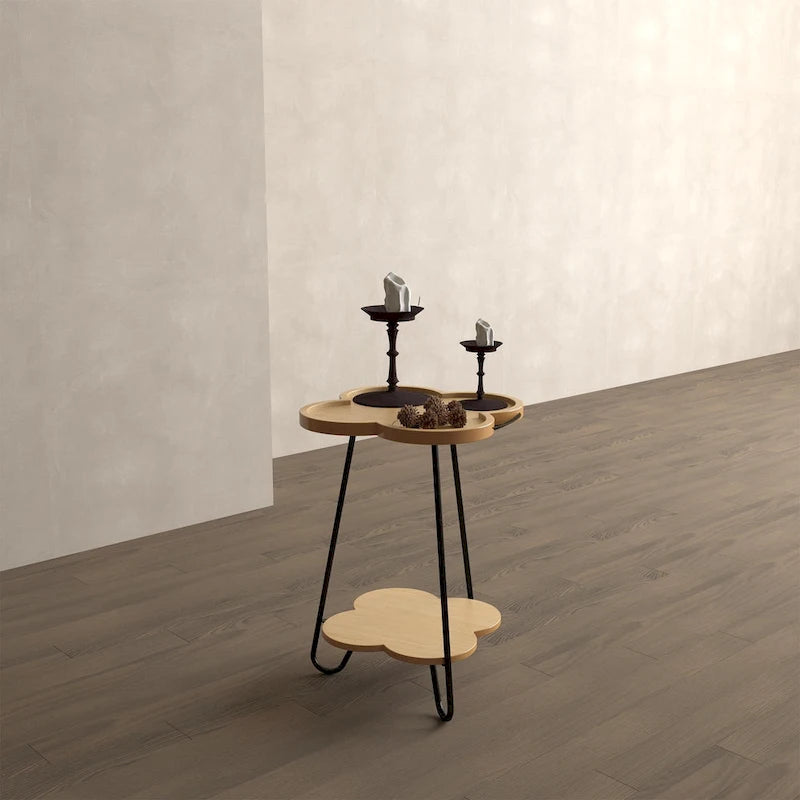 Table d'appoint à deux plateaux avec étagère de rangement