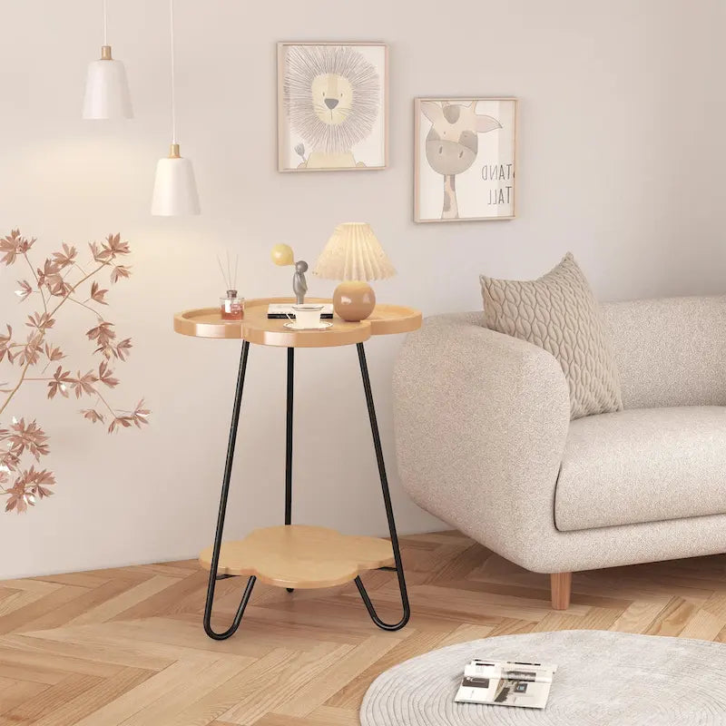 Table d'appoint à deux plateaux avec étagère de rangement