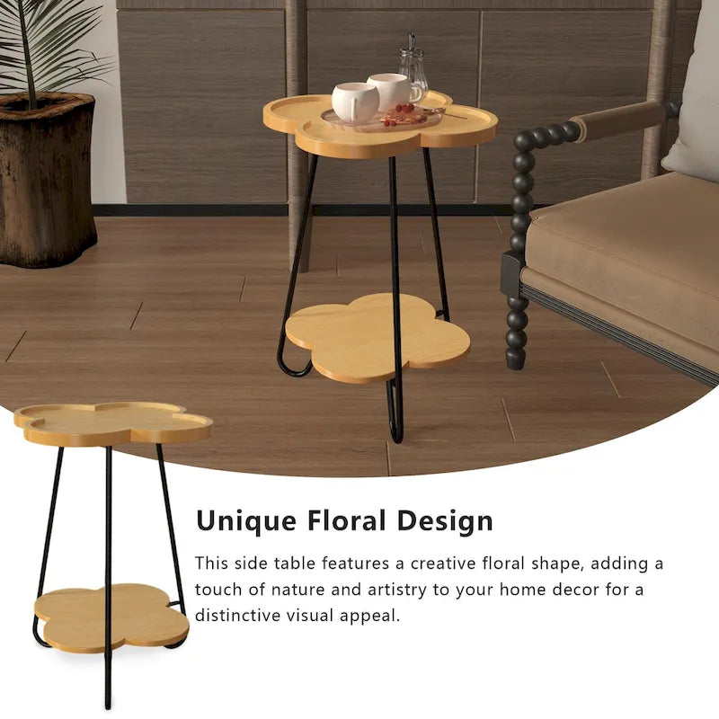 Table d'appoint à deux plateaux avec étagère de rangement