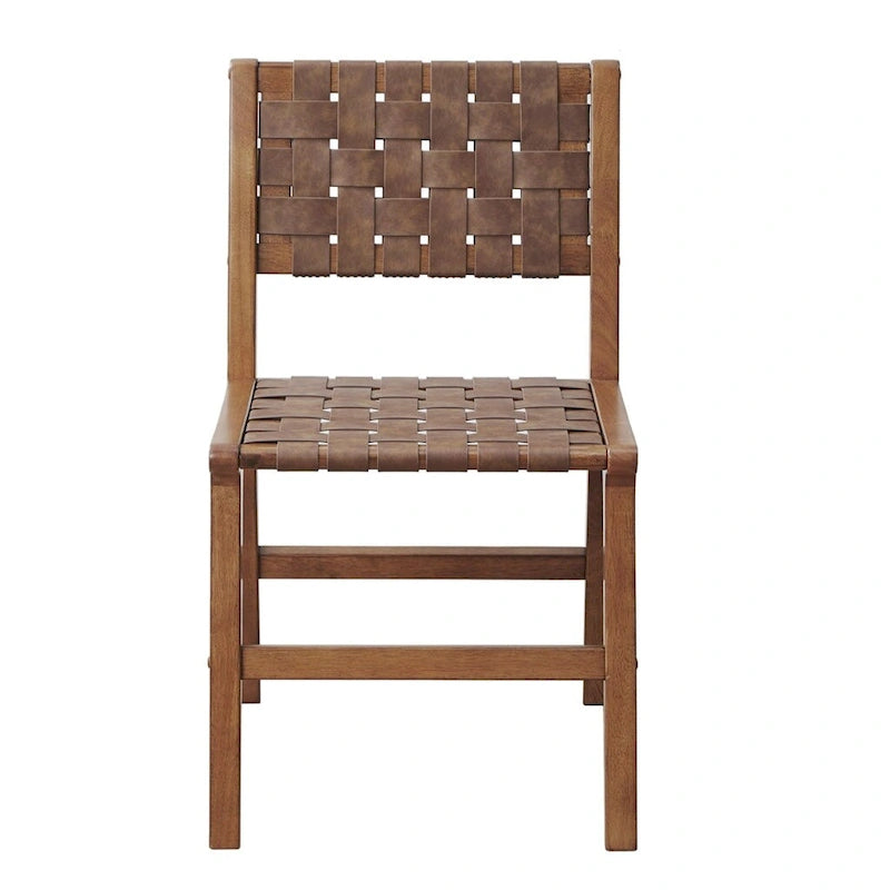 Lot de 2 chaises de salle à manger en similicuir à dossier tressé