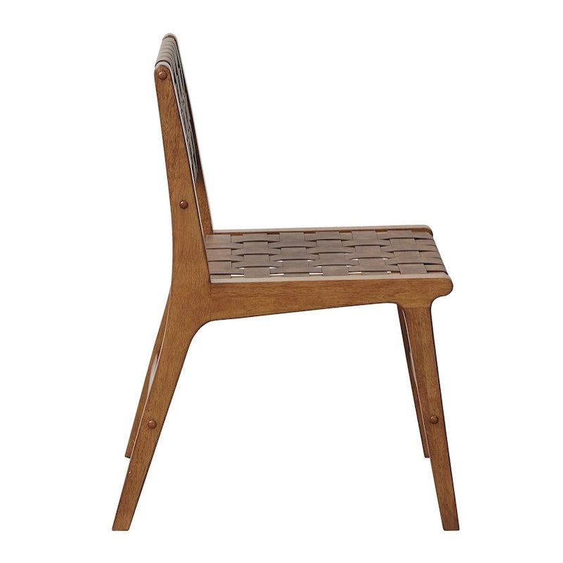 Lot de 2 chaises de salle à manger en similicuir à dossier tressé