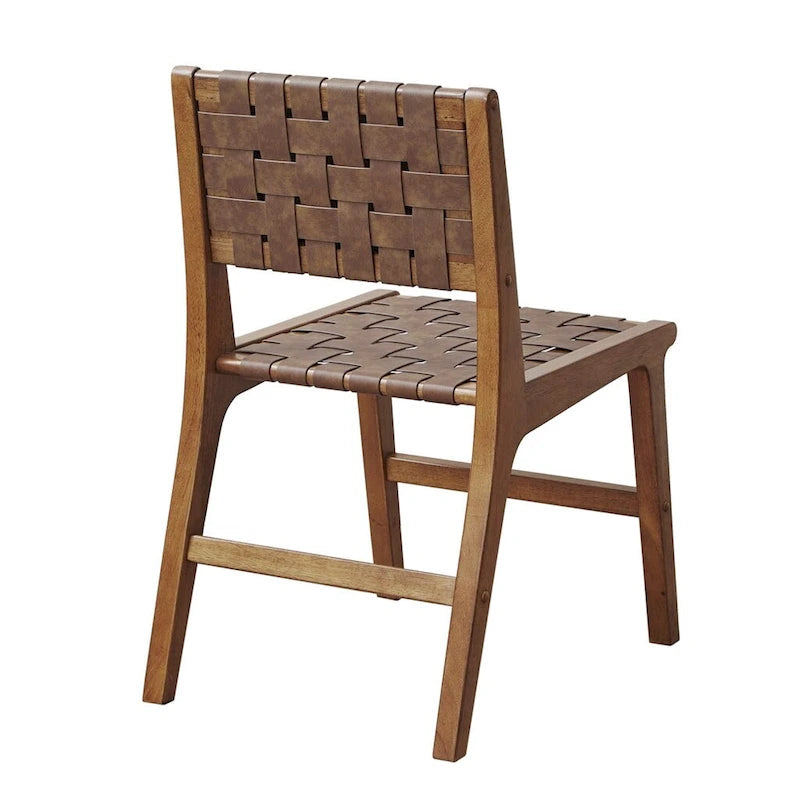 Lot de 2 chaises de salle à manger en similicuir à dossier tressé