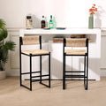 Tabourets de bar lot de 2, assise en corde de papier tressée à la main avec cadre en métal, hauteur de comptoir