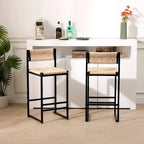 Tabourets de bar lot de 2, assise en corde de papier tressée à la main avec cadre en métal, hauteur de comptoir