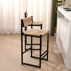 Tabourets de bar lot de 2, assise en corde de papier tressée à la main avec cadre en métal, hauteur de comptoir