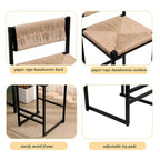 Tabourets de bar lot de 2, assise en corde de papier tressée à la main avec cadre en métal, hauteur de comptoir