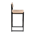 Tabourets de bar lot de 2, assise en corde de papier tressée à la main avec cadre en métal, hauteur de comptoir