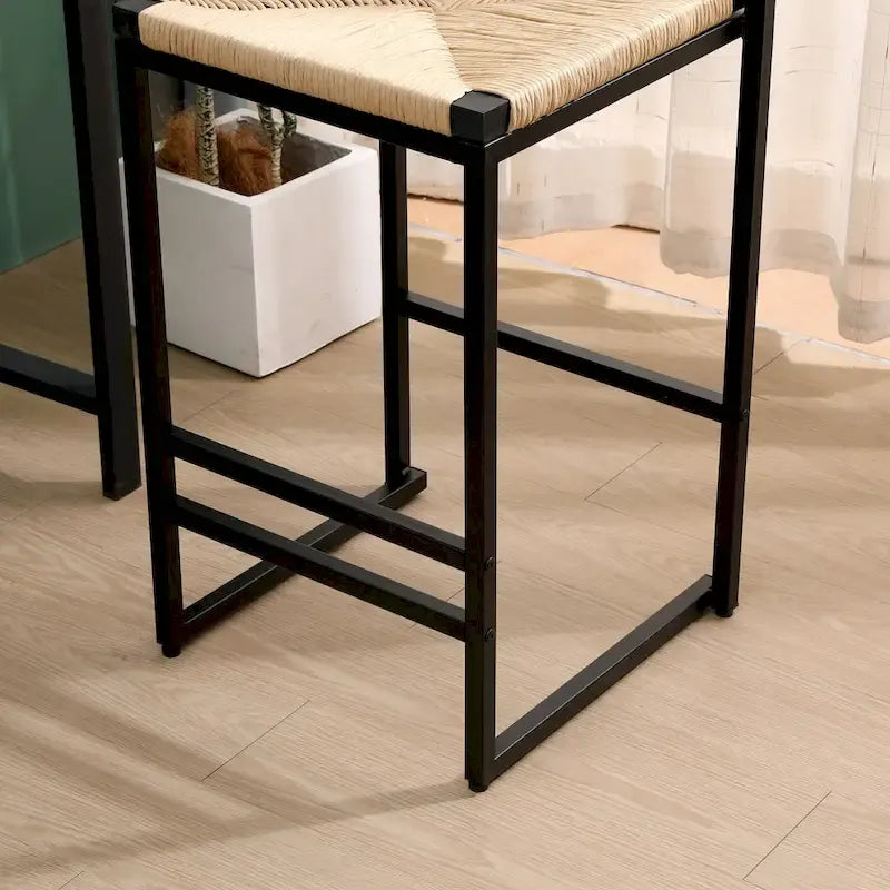 Tabourets de bar lot de 2, assise en corde de papier tressée à la main avec cadre en métal, hauteur de comptoir