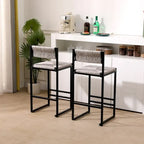 Tabourets de bar lot de 2, assise en corde de papier tressée à la main avec cadre en métal, hauteur de comptoir