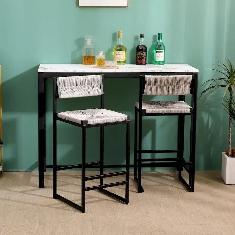 Tabourets de bar lot de 2, assise en corde de papier tressée à la main avec cadre en métal, hauteur de comptoir