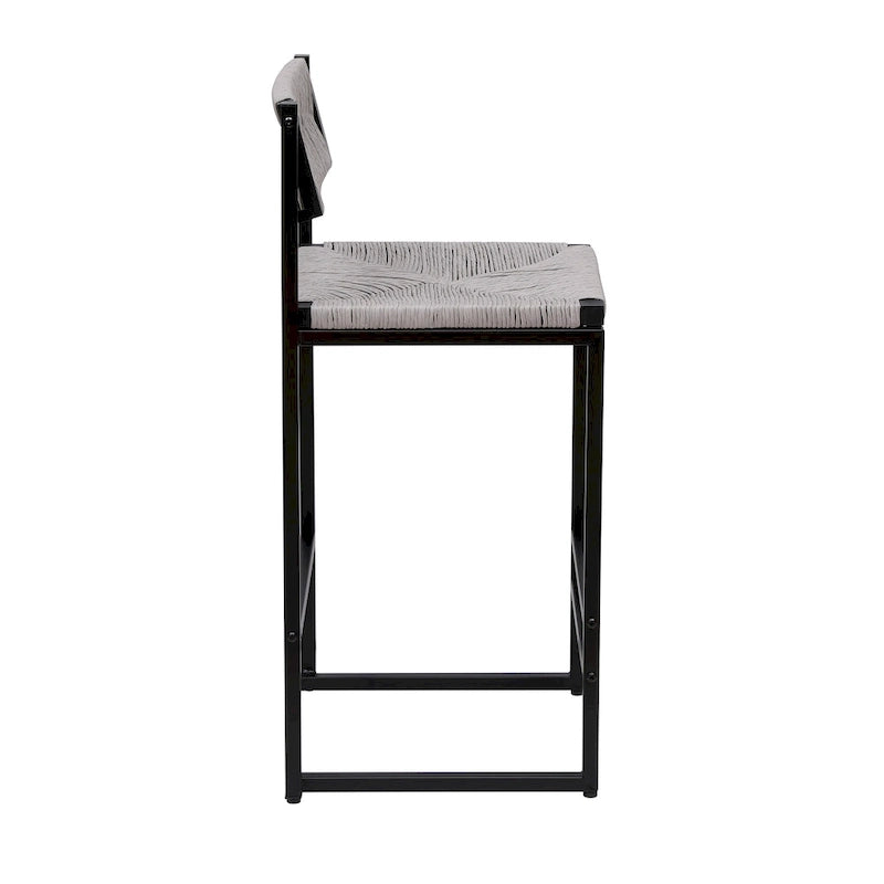 Tabourets de bar lot de 2, assise en corde de papier tressée à la main avec cadre en métal, hauteur de comptoir