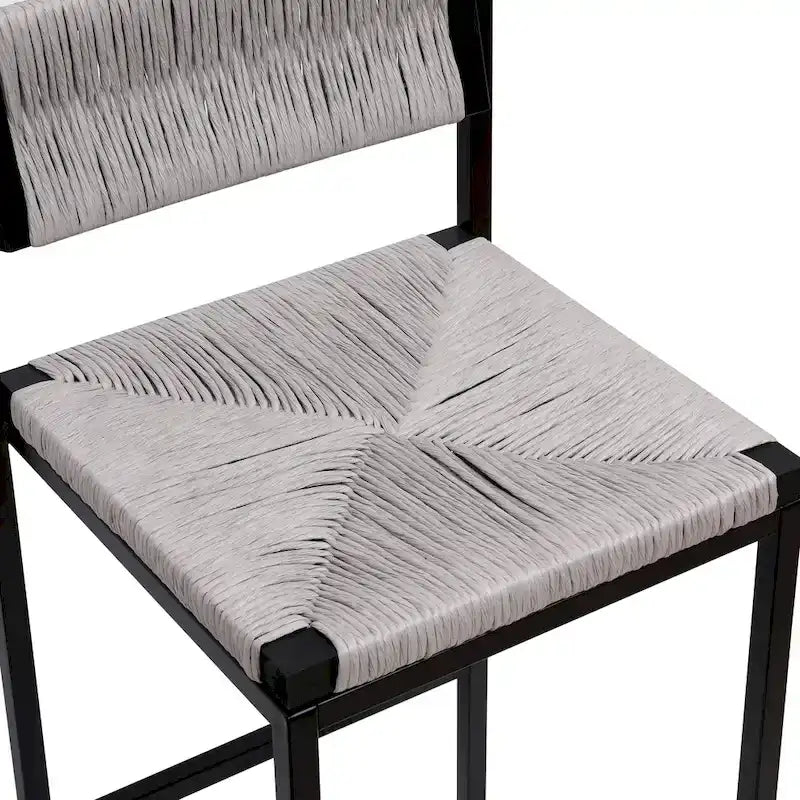 Tabourets de bar lot de 2, assise en corde de papier tressée à la main avec cadre en métal, hauteur de comptoir