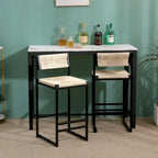 Tabourets de bar lot de 2, assise en corde de papier tressée à la main avec cadre en métal, hauteur de comptoir